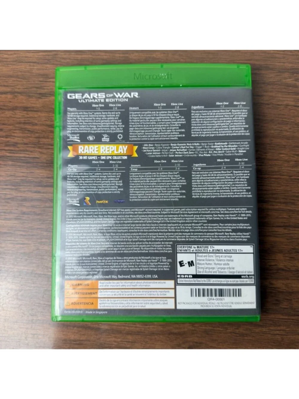 Gears of War: Ultimate Edition and Rare Replay 2-disc Bundle Xbox One CIB Double